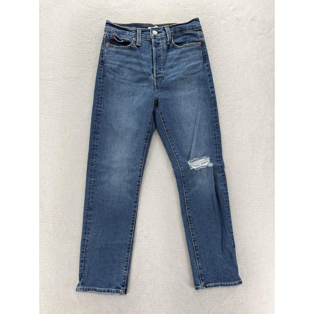 Levis Wedgie Straight Jeans Womens 27 Blue Medium Wash High Rise Distressed Pant